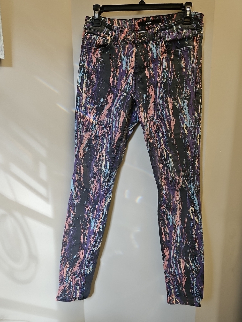 else Purple Abstract Splash SKINNY Jeans with Pink and Blue Accents